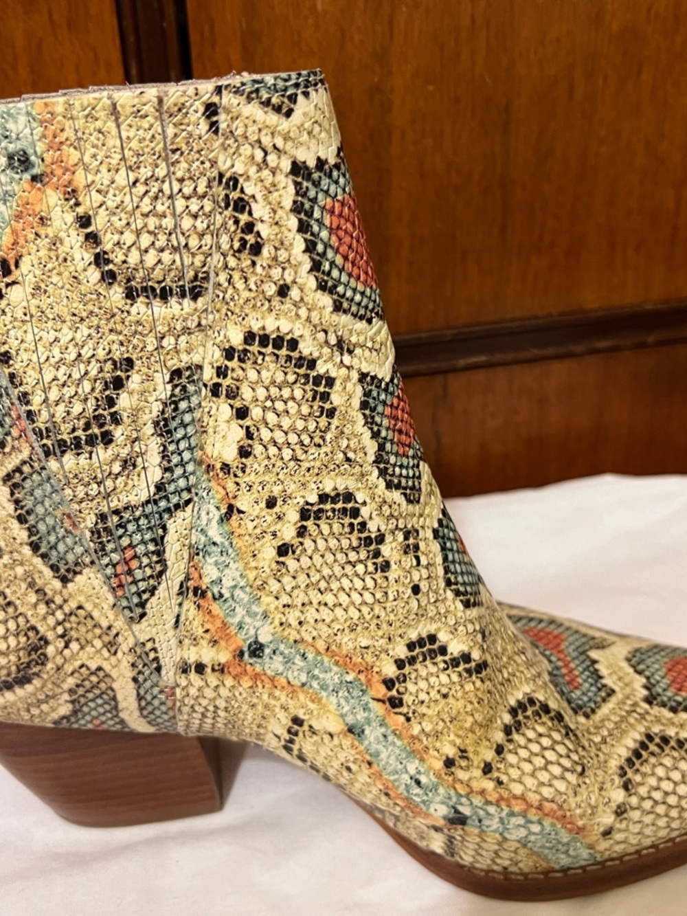 Matisse Snake-Print Ankle Boots in Cream, Red & Teal - Picture 5 of 14